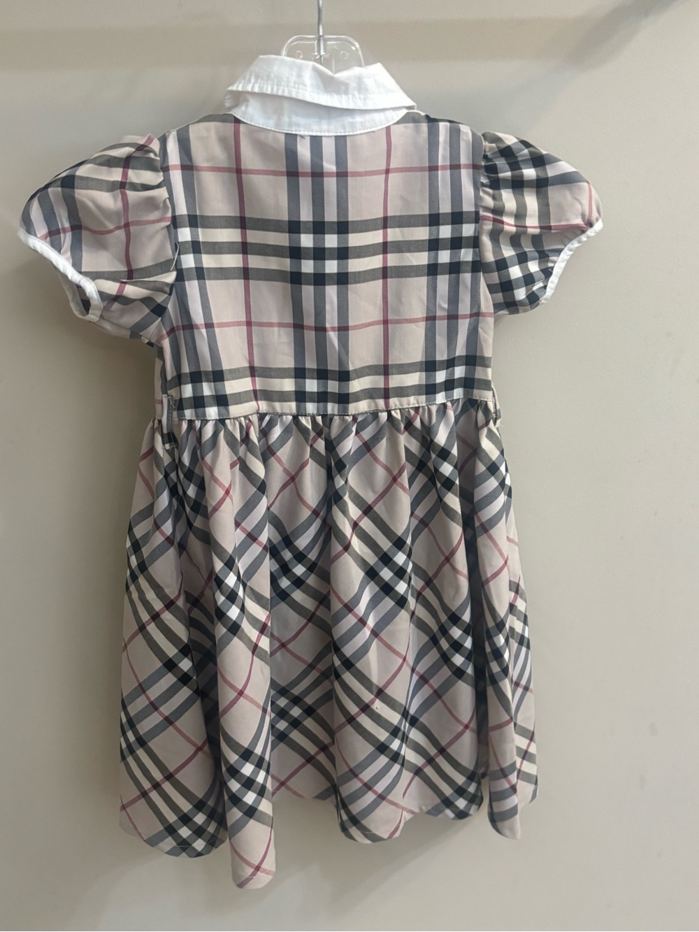 Burberry-Beige Plaid Kids Dress with White Collar - Picture 2 of 2